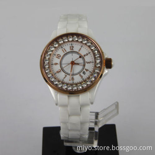 Best Ladies' Fashionable Ceramic Wristwatch with Czech Stones, Japan Movement, 3ATM, Water-resistant